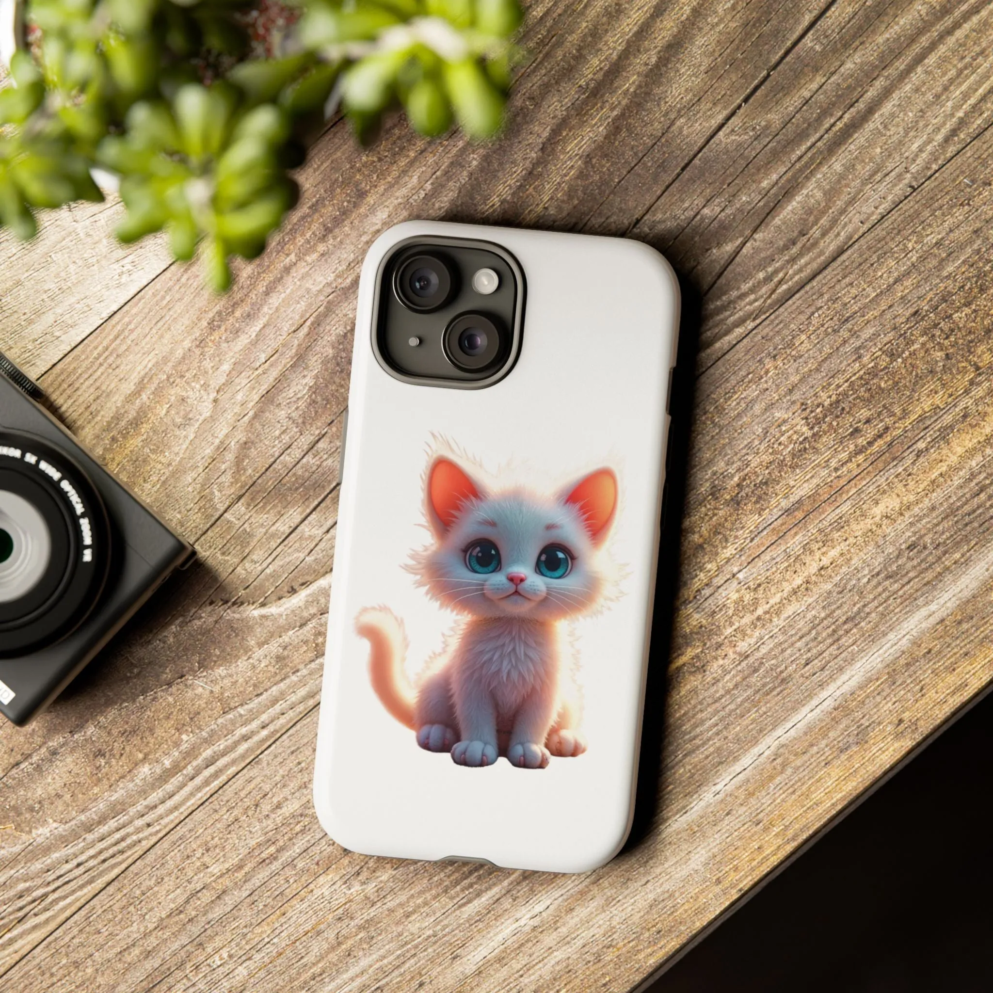 Tough Cases -  iPhone, Samsung Galaxy, and Google Pixel devices with premium-quality custom protective phone cases. A cute white kitten sitting up with blue eyes