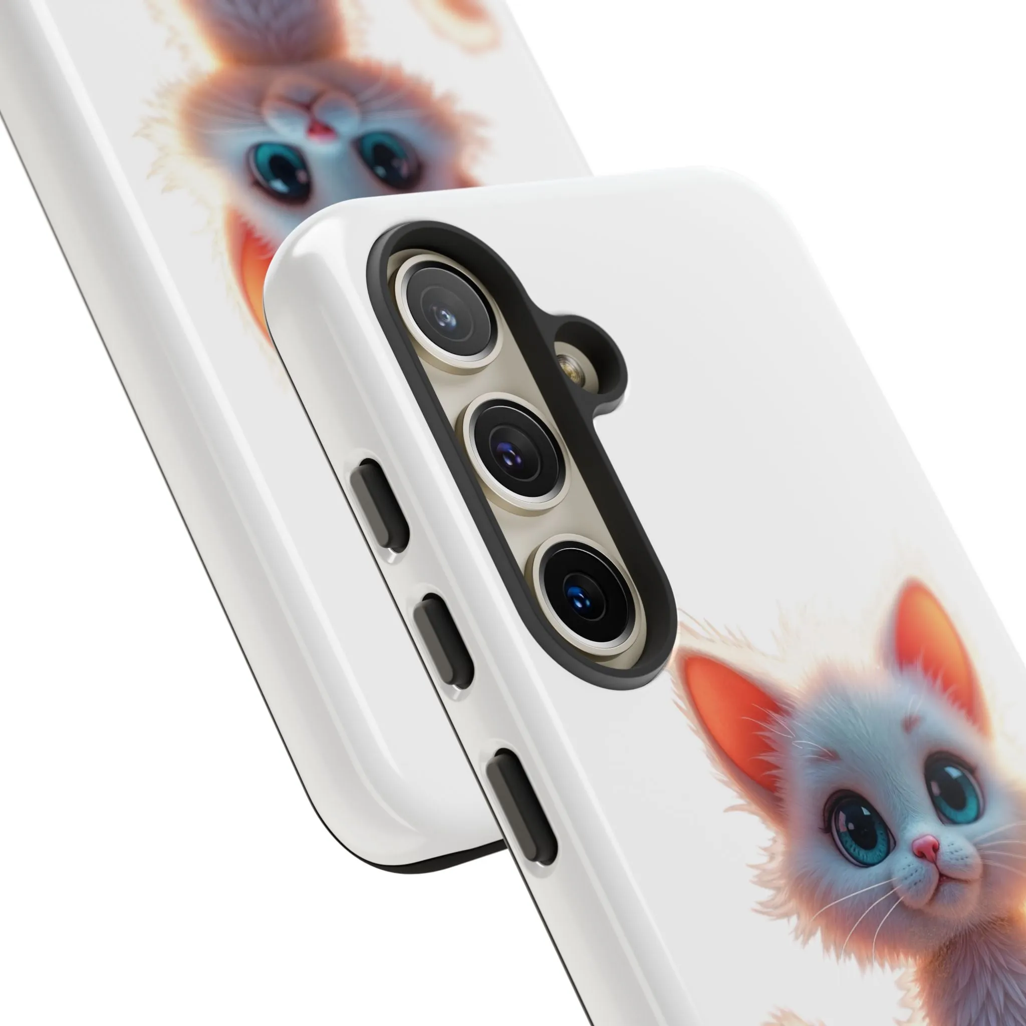 Tough Cases -  iPhone, Samsung Galaxy, and Google Pixel devices with premium-quality custom protective phone cases. A cute white kitten sitting up with blue eyes