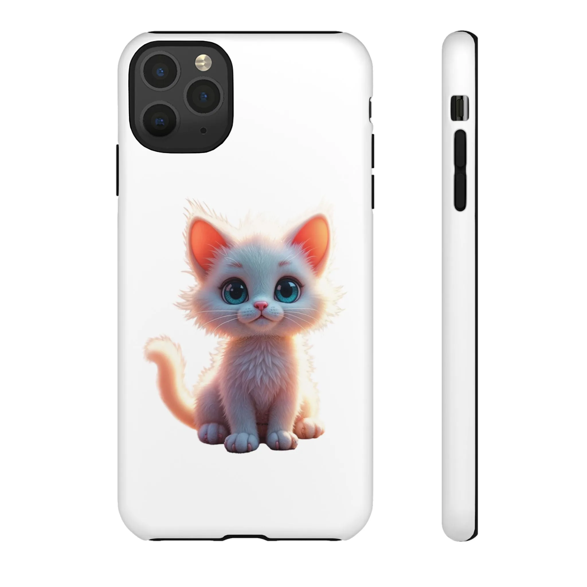 Tough Cases -  iPhone, Samsung Galaxy, and Google Pixel devices with premium-quality custom protective phone cases. A cute white kitten sitting up with blue eyes