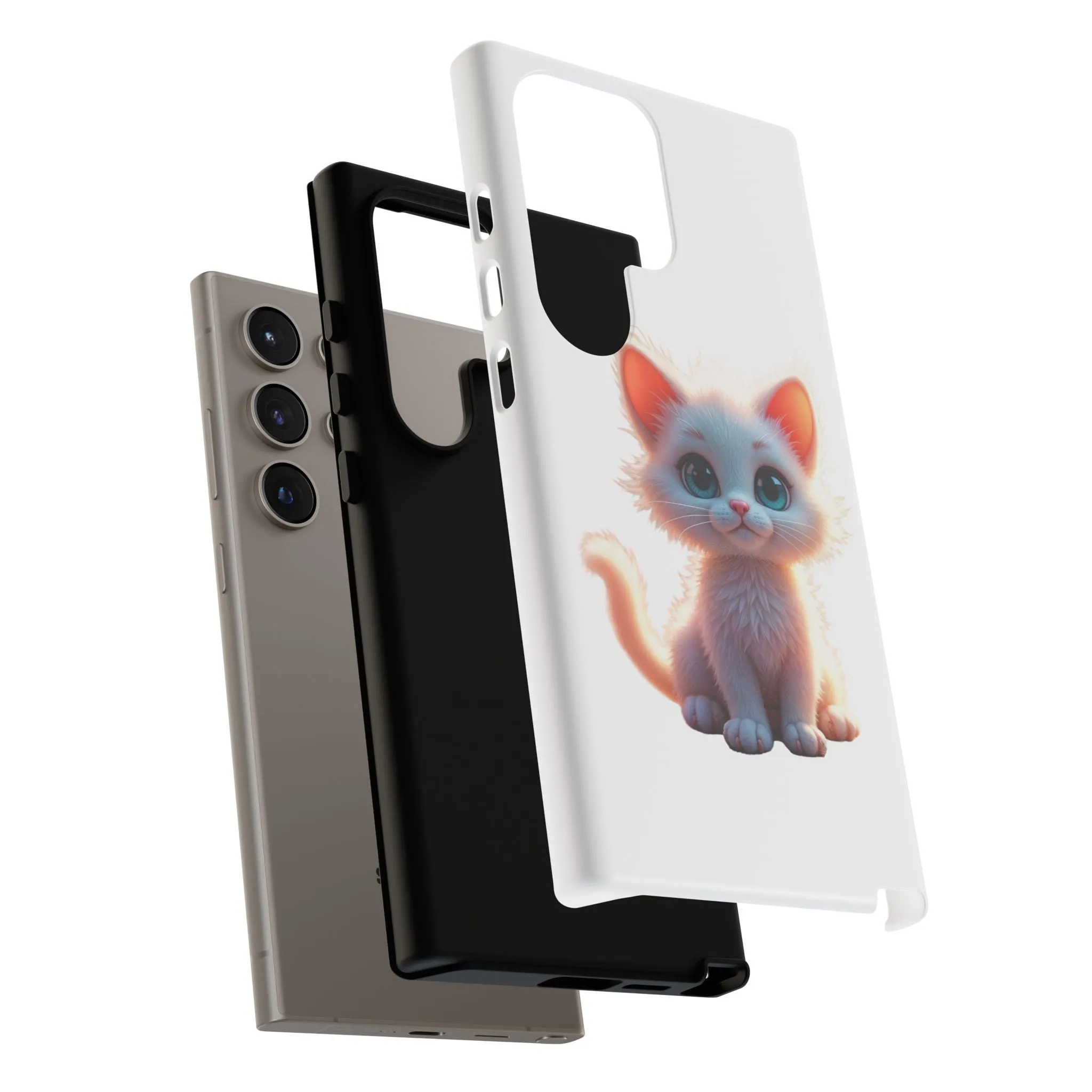 Tough Cases -  iPhone, Samsung Galaxy, and Google Pixel devices with premium-quality custom protective phone cases. A cute white kitten sitting up with blue eyes