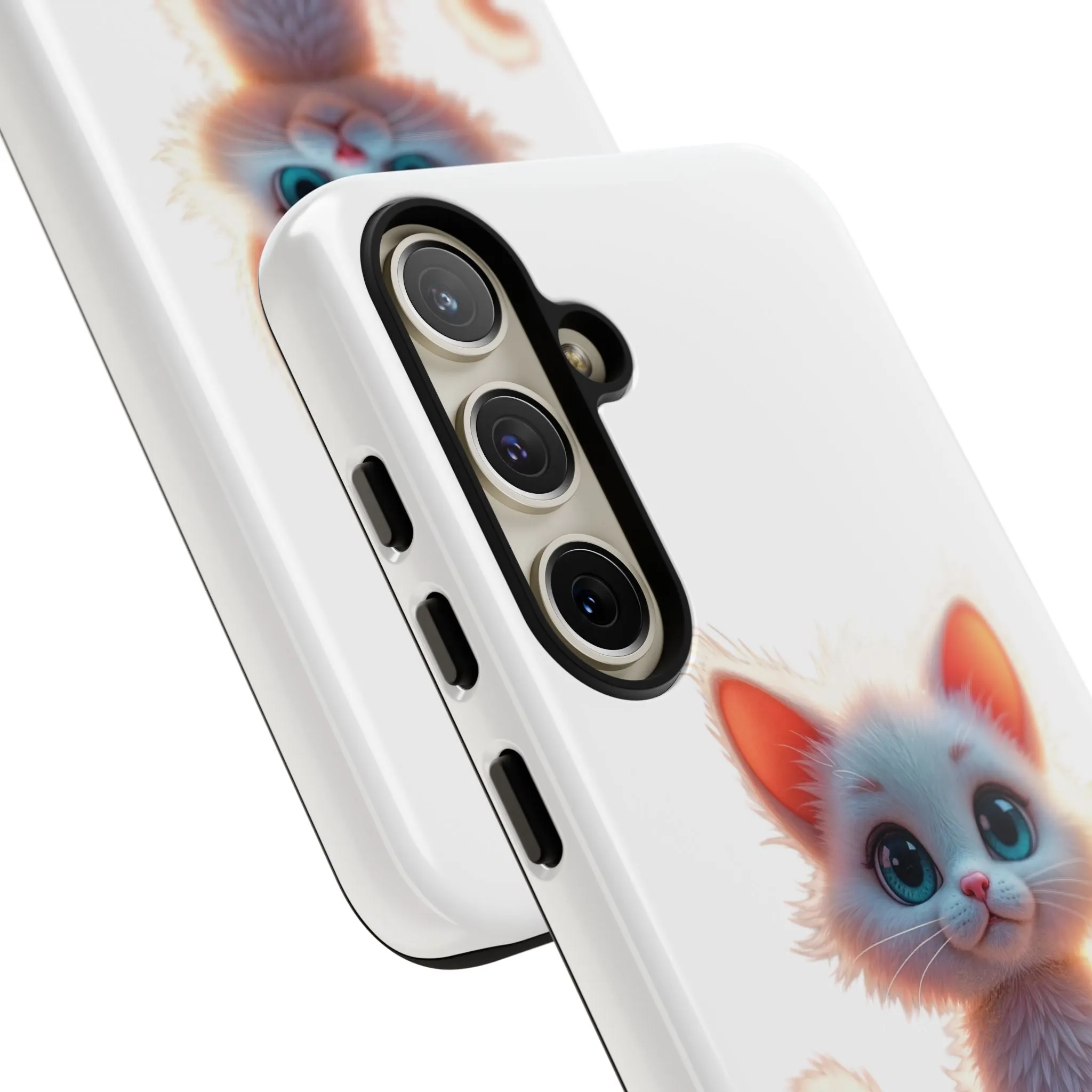 Tough Cases -  iPhone, Samsung Galaxy, and Google Pixel devices with premium-quality custom protective phone cases. A cute white kitten sitting up with blue eyes