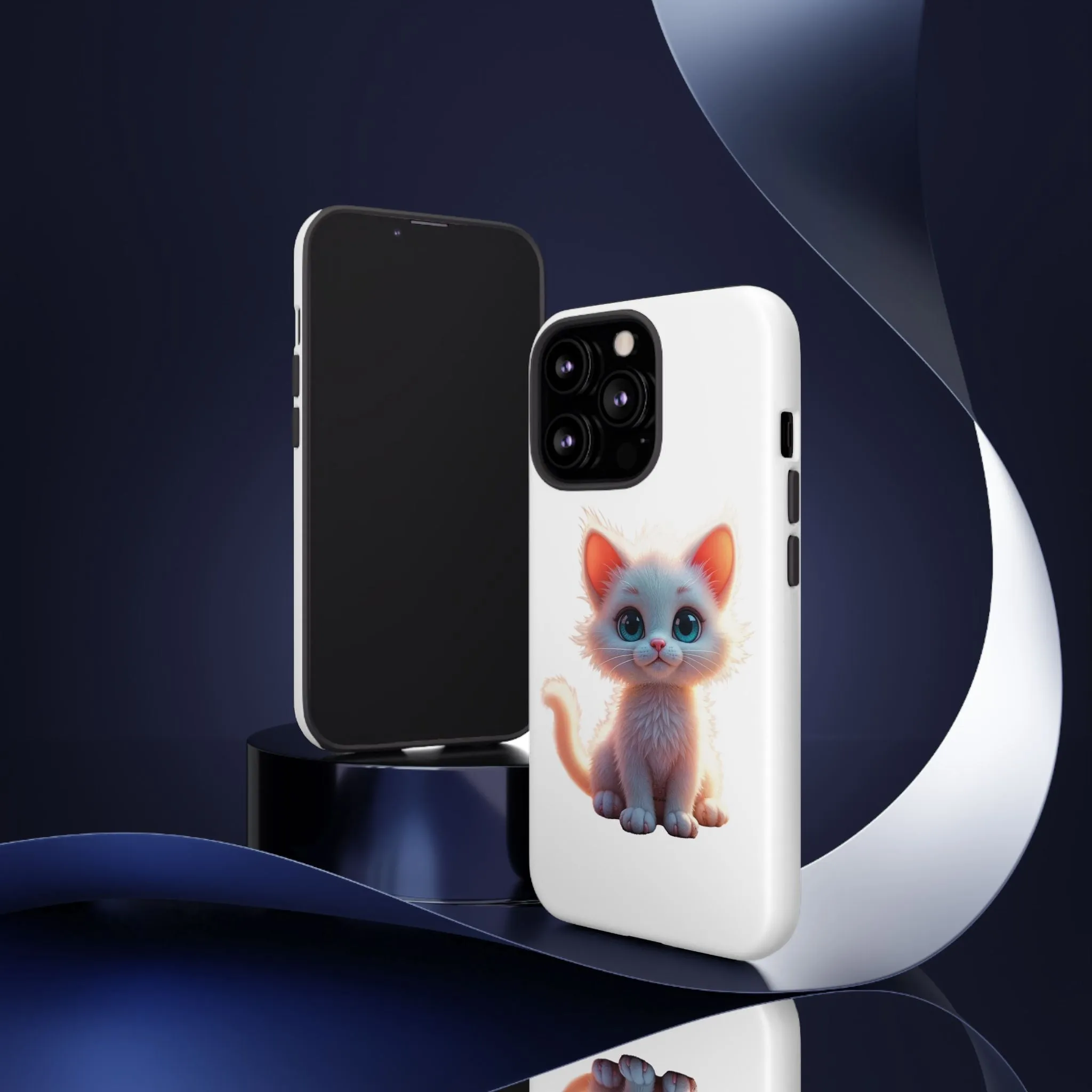 Tough Cases -  iPhone, Samsung Galaxy, and Google Pixel devices with premium-quality custom protective phone cases. A cute white kitten sitting up with blue eyes
