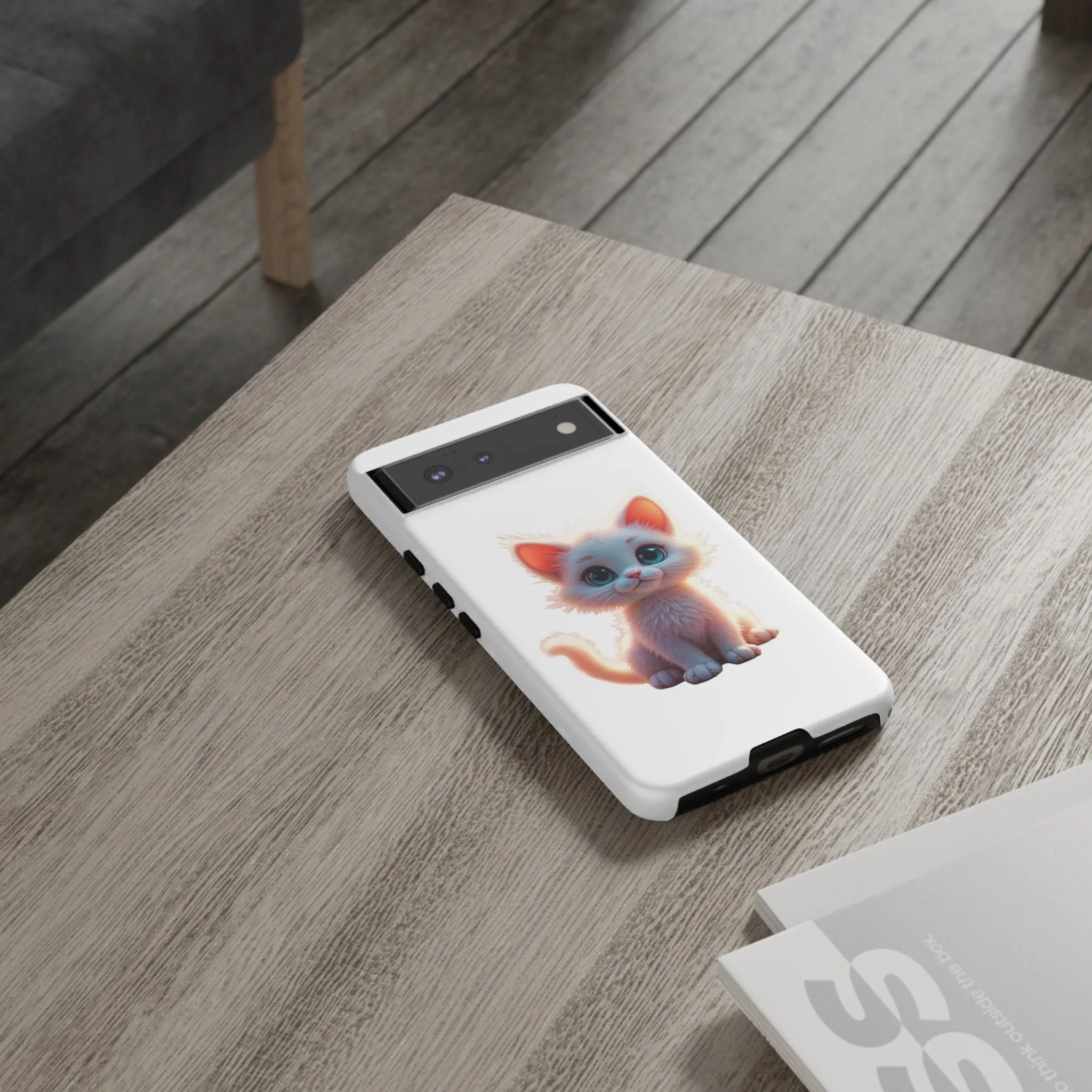 Tough Cases -  iPhone, Samsung Galaxy, and Google Pixel devices with premium-quality custom protective phone cases. A cute white kitten sitting up with blue eyes