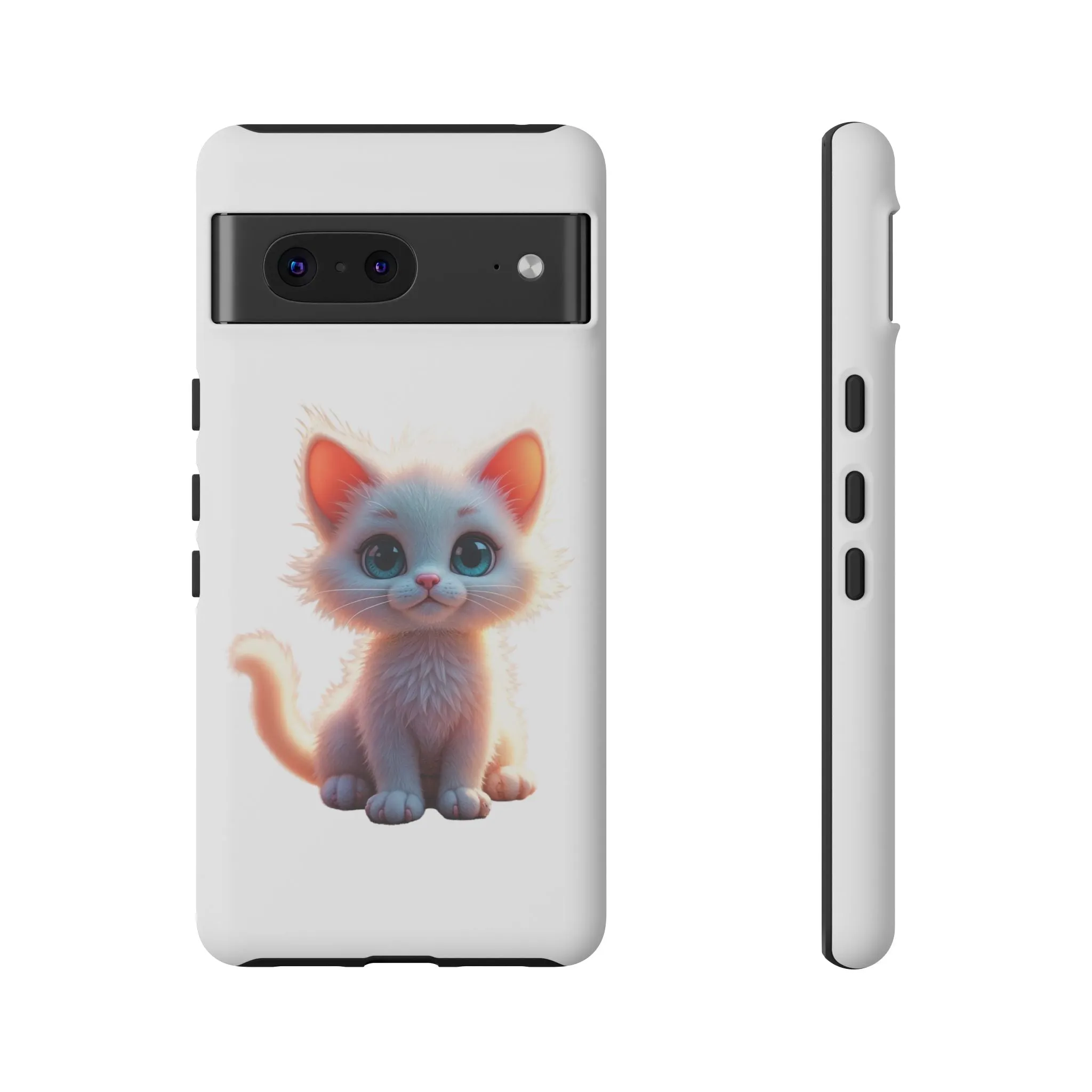 Tough Cases -  iPhone, Samsung Galaxy, and Google Pixel devices with premium-quality custom protective phone cases. A cute white kitten sitting up with blue eyes