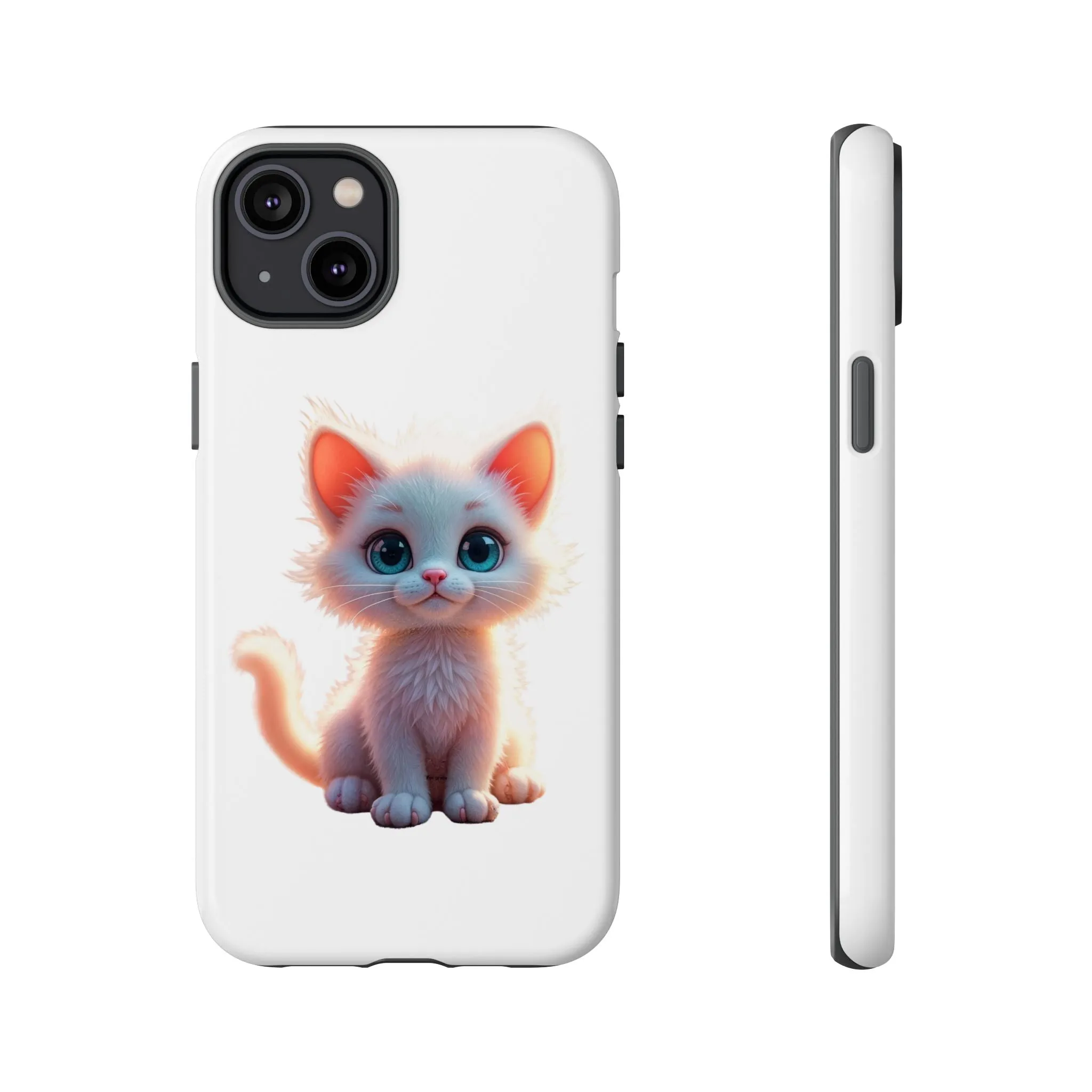 Tough Cases -  iPhone, Samsung Galaxy, and Google Pixel devices with premium-quality custom protective phone cases. A cute white kitten sitting up with blue eyes