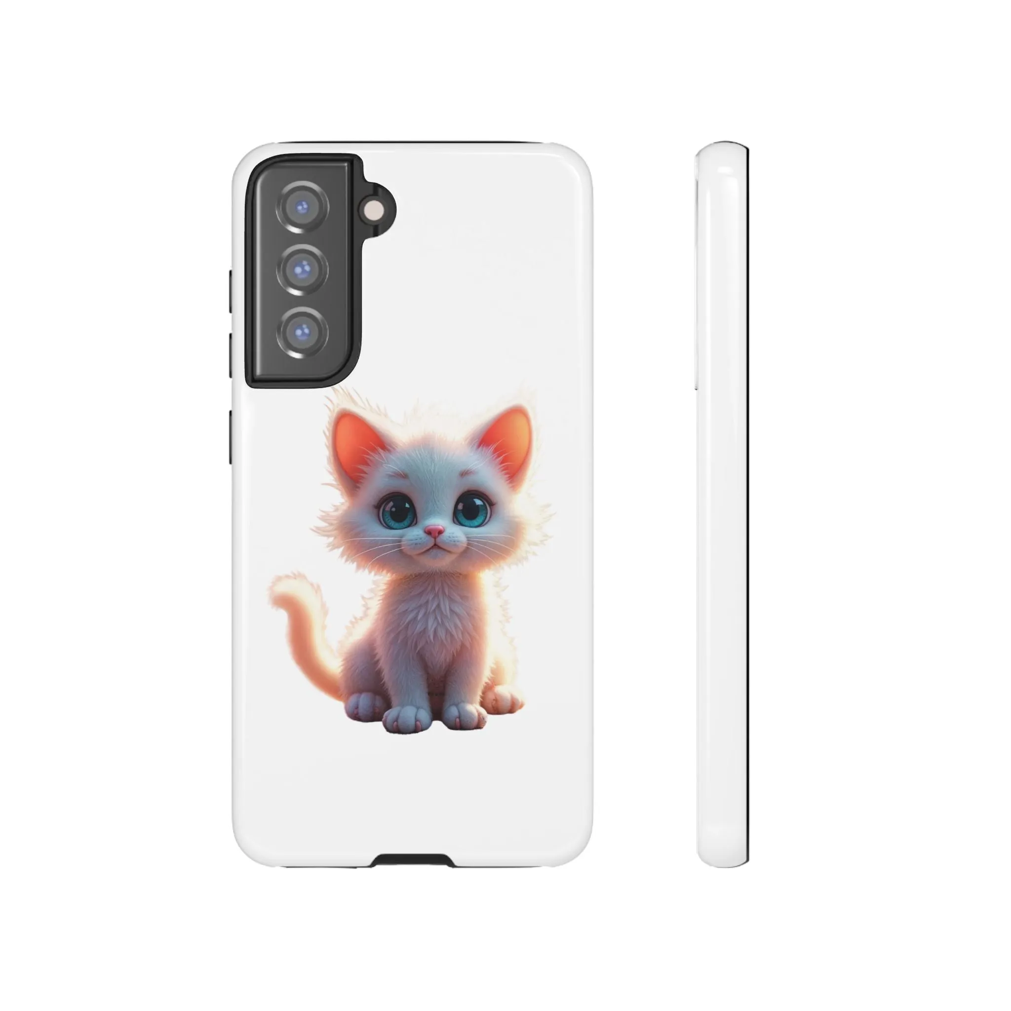 Tough Cases -  iPhone, Samsung Galaxy, and Google Pixel devices with premium-quality custom protective phone cases. A cute white kitten sitting up with blue eyes