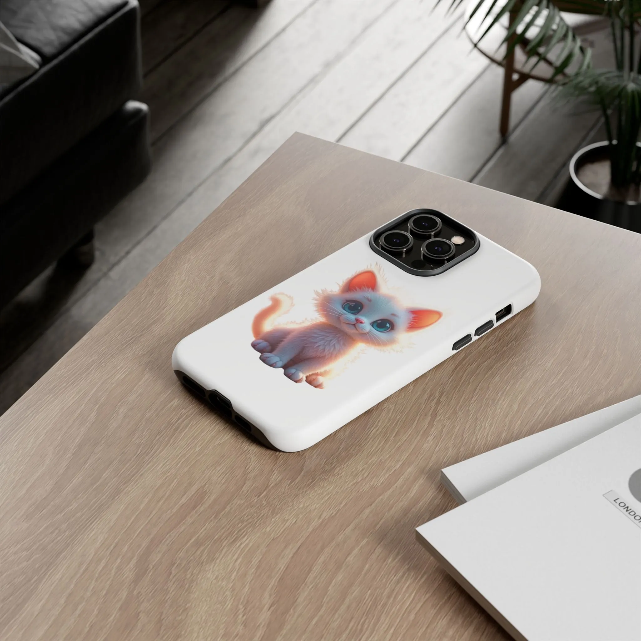 Tough Cases -  iPhone, Samsung Galaxy, and Google Pixel devices with premium-quality custom protective phone cases. A cute white kitten sitting up with blue eyes