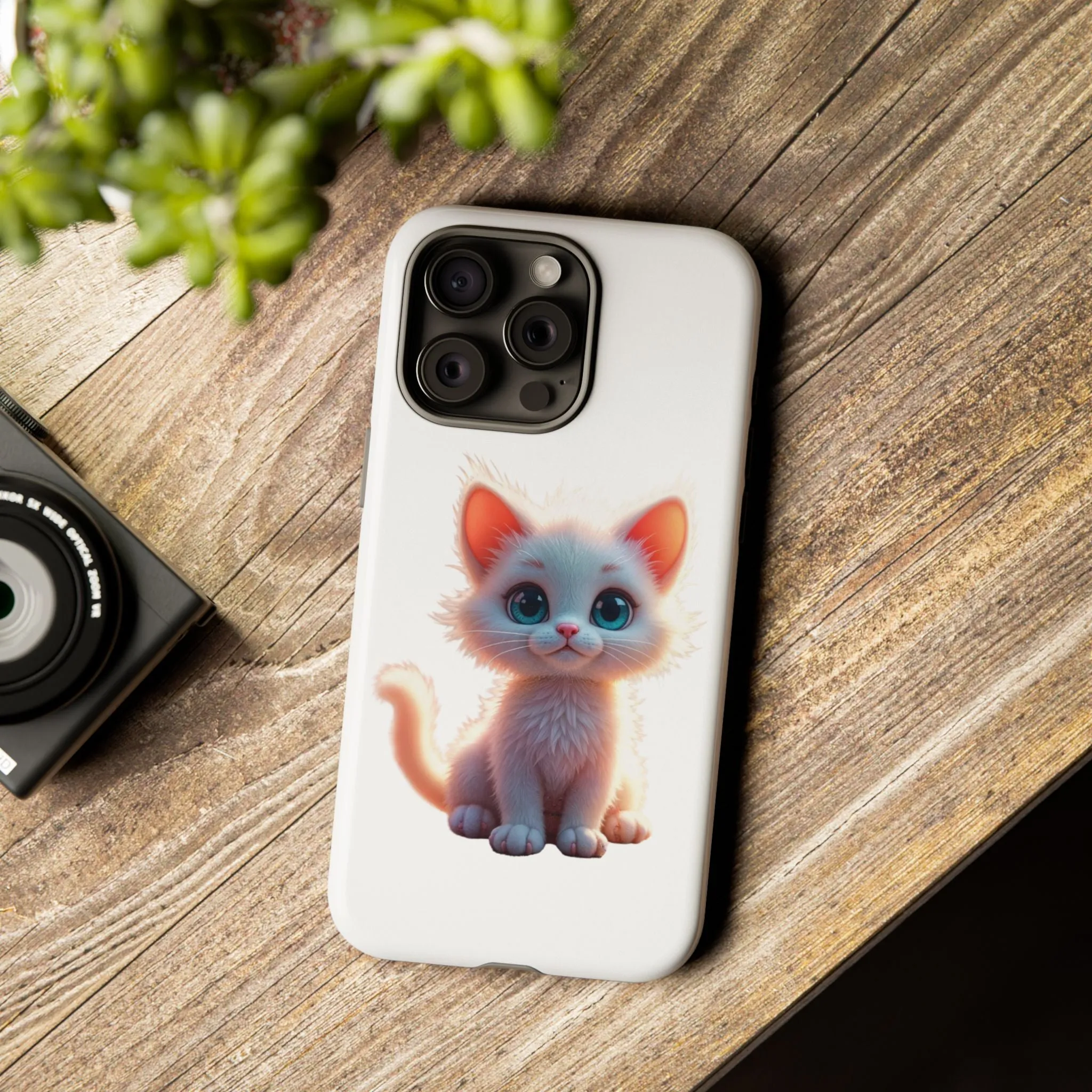 Tough Cases -  iPhone, Samsung Galaxy, and Google Pixel devices with premium-quality custom protective phone cases. A cute white kitten sitting up with blue eyes