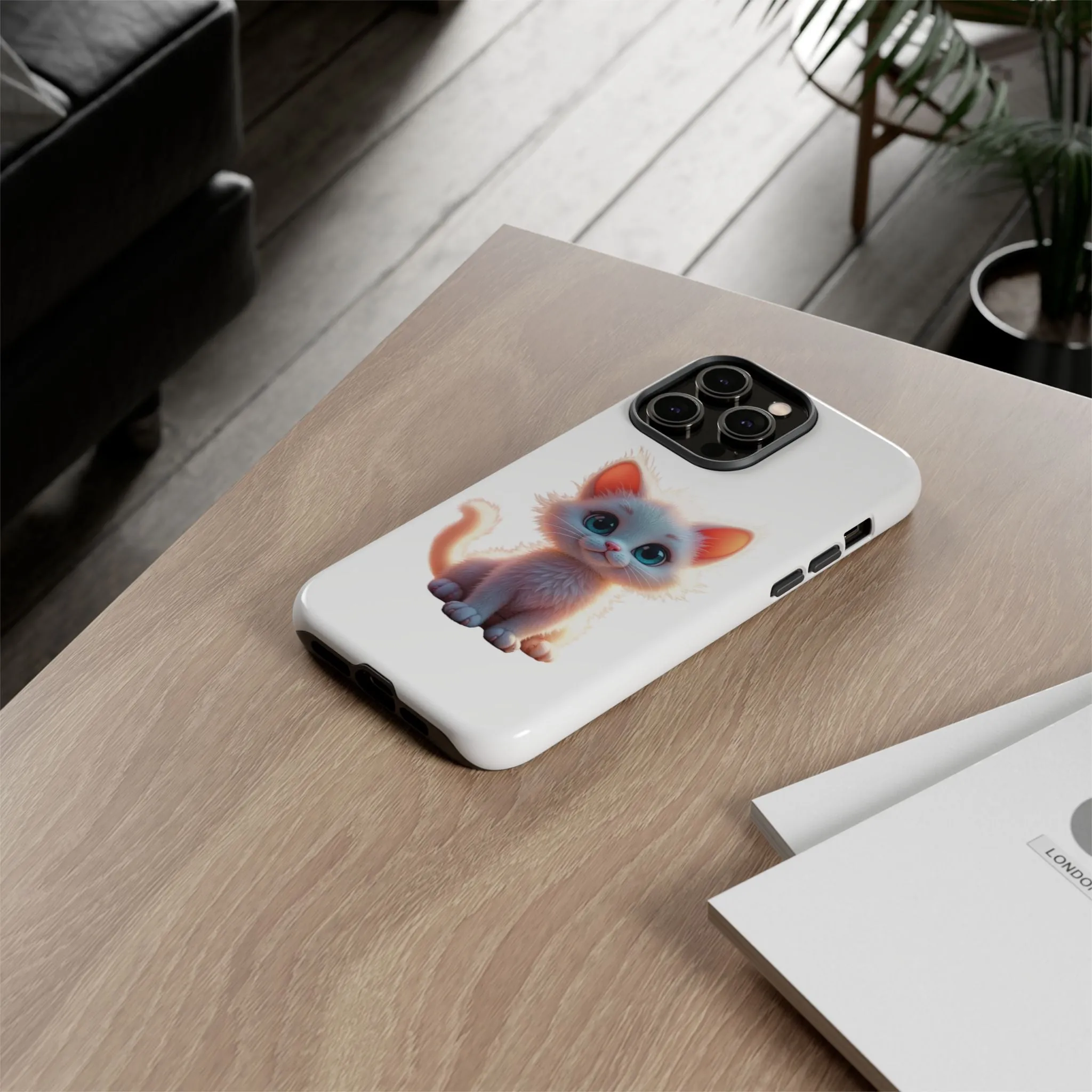Tough Cases -  iPhone, Samsung Galaxy, and Google Pixel devices with premium-quality custom protective phone cases. A cute white kitten sitting up with blue eyes