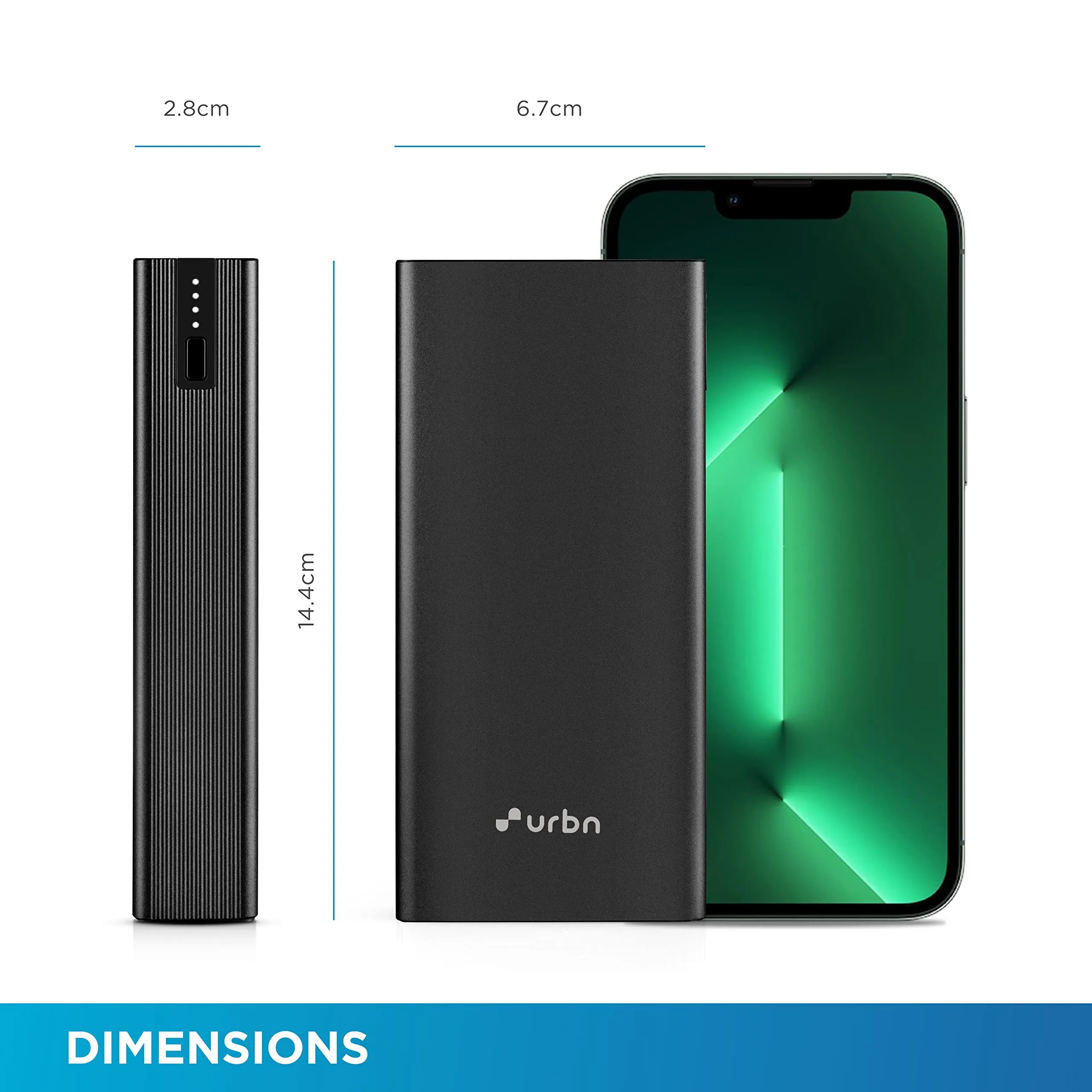 URBN 20000 mAh 12W Fast Charging Metal Power Bank | Dual USB Output | Micro & Type C Input | Safe Charging | Type C Cable Included -Black
