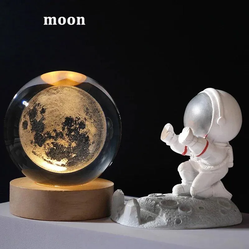 USB Galaxy Crystal Ball Night Light - 3D Moon Lamp for Kids' Room Decor