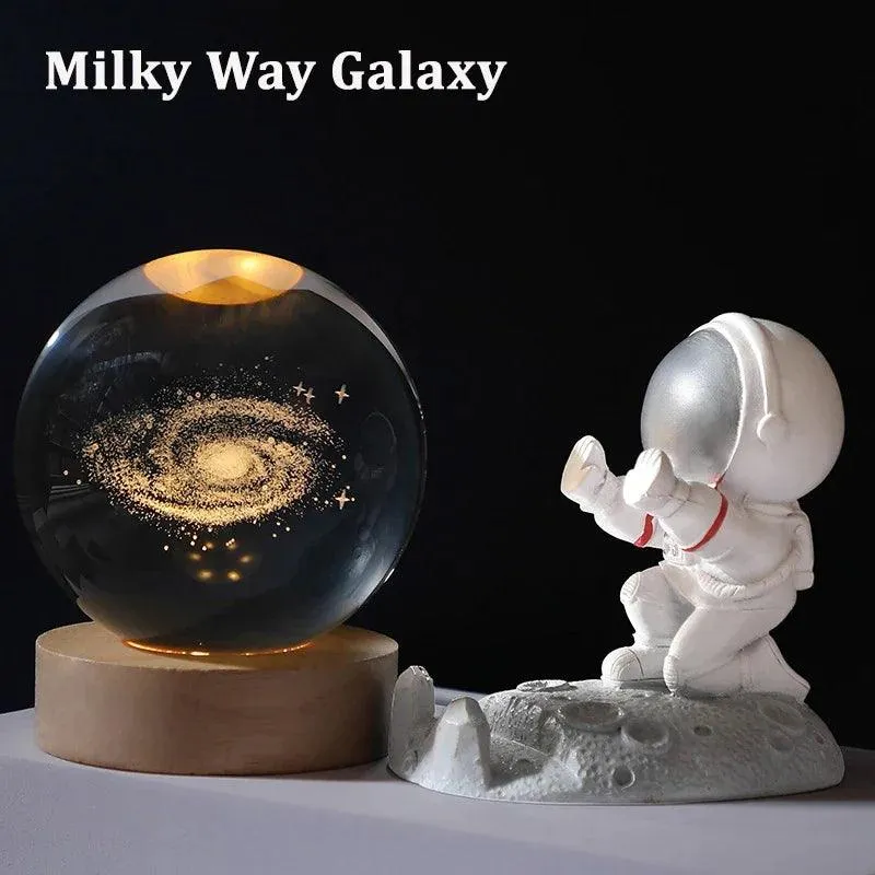USB Galaxy Crystal Ball Night Light - 3D Moon Lamp for Kids' Room Decor
