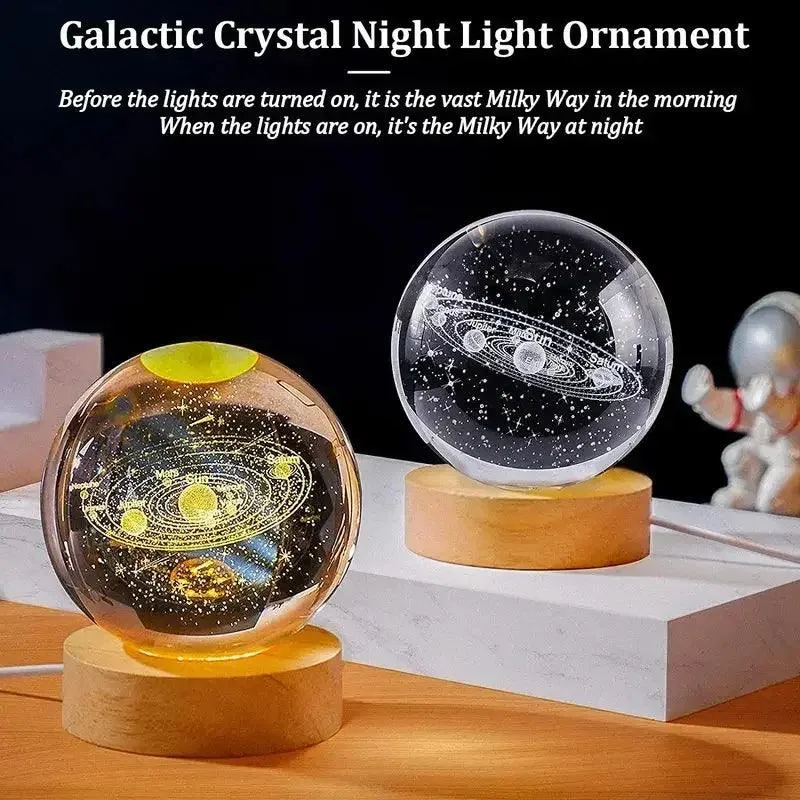 USB Galaxy Crystal Ball Night Light - 3D Moon Lamp for Kids' Room Decor