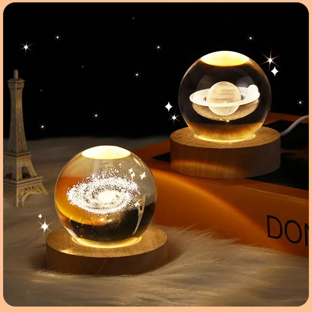 USB Galaxy Crystal Ball Night Light - 3D Moon Lamp for Kids' Room Decor