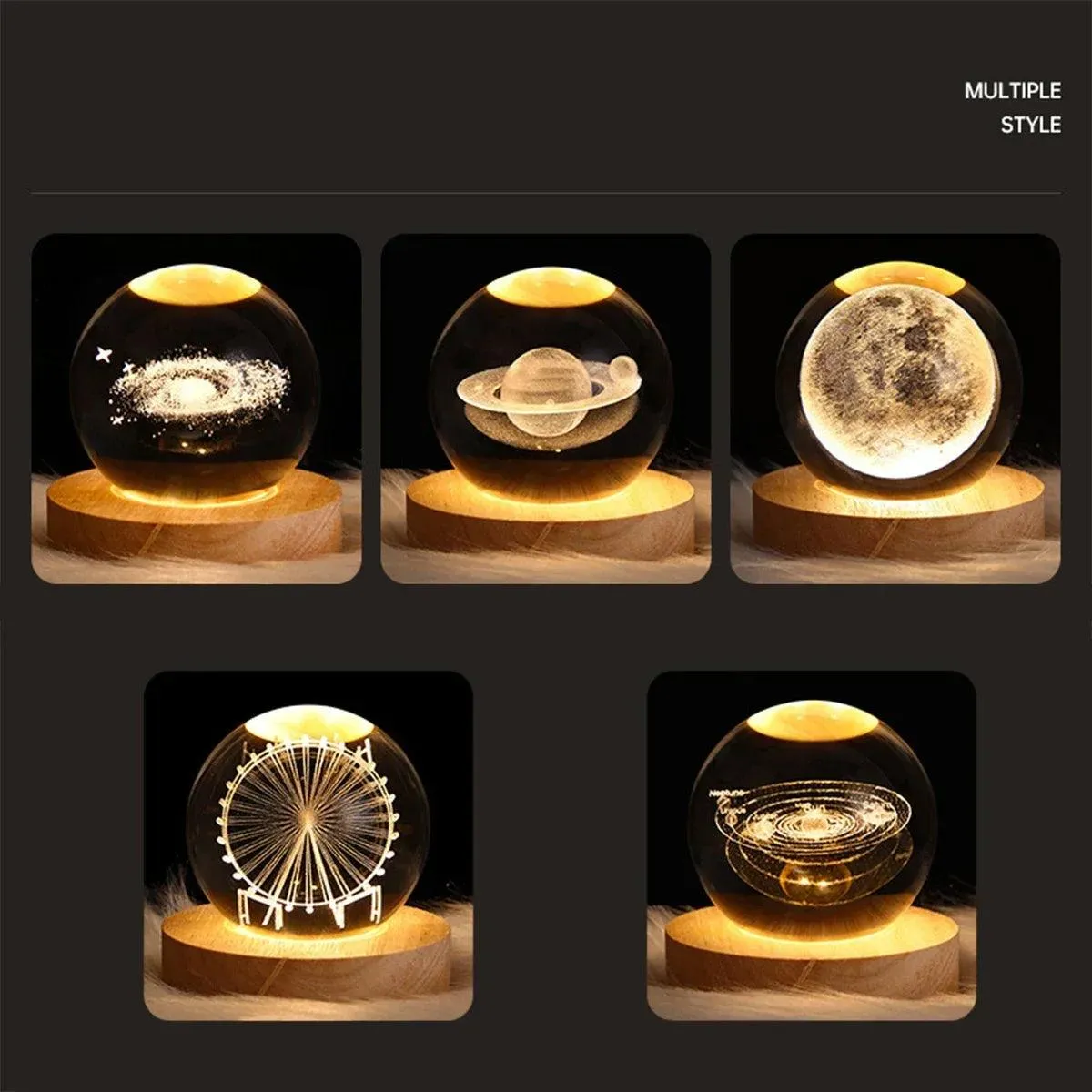 USB Galaxy Crystal Ball Night Light - 3D Moon Lamp for Kids' Room Decor