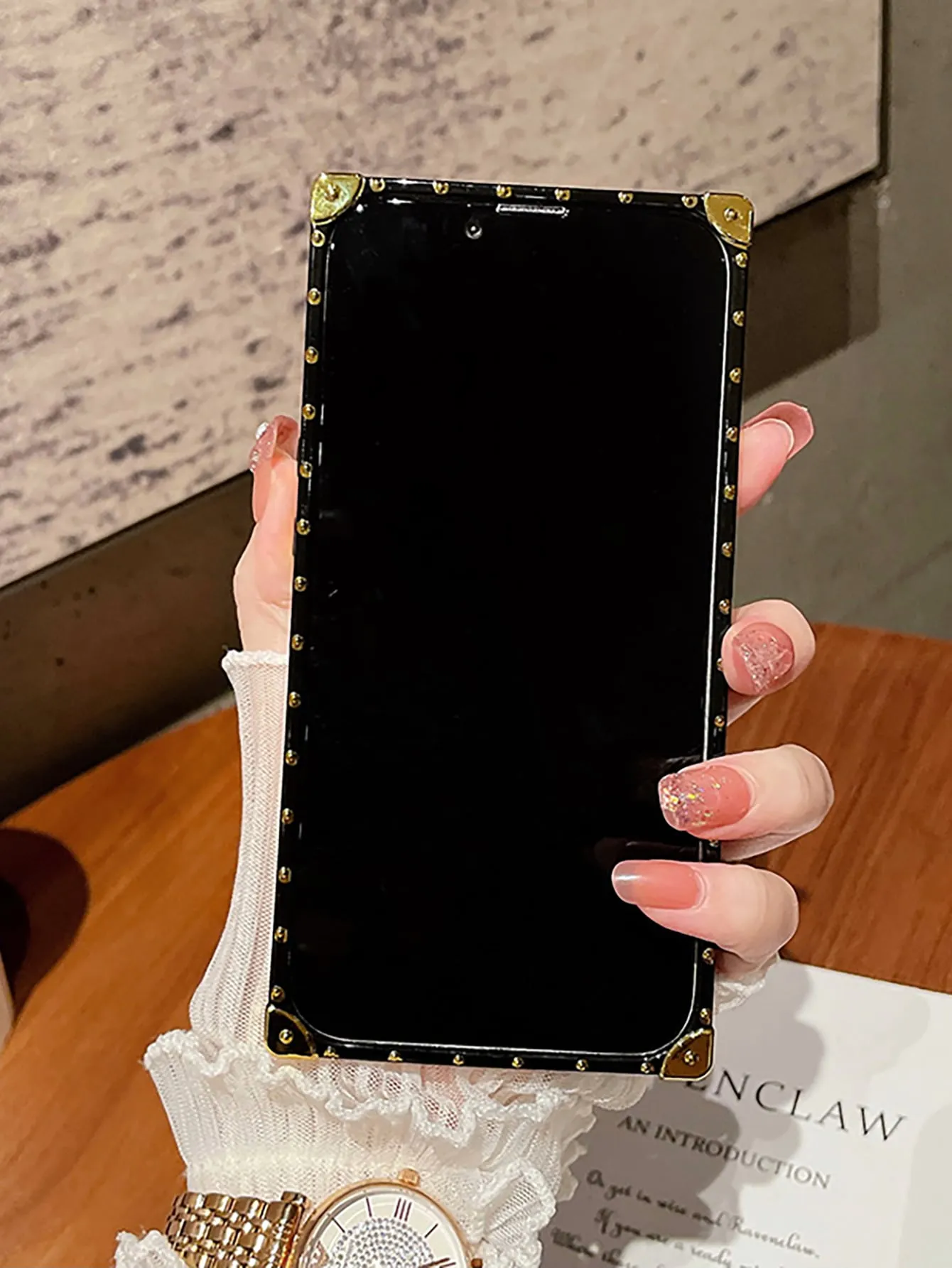 Wallet phone case|Flat Surface Geometric Sheepskin Textured Phone Case