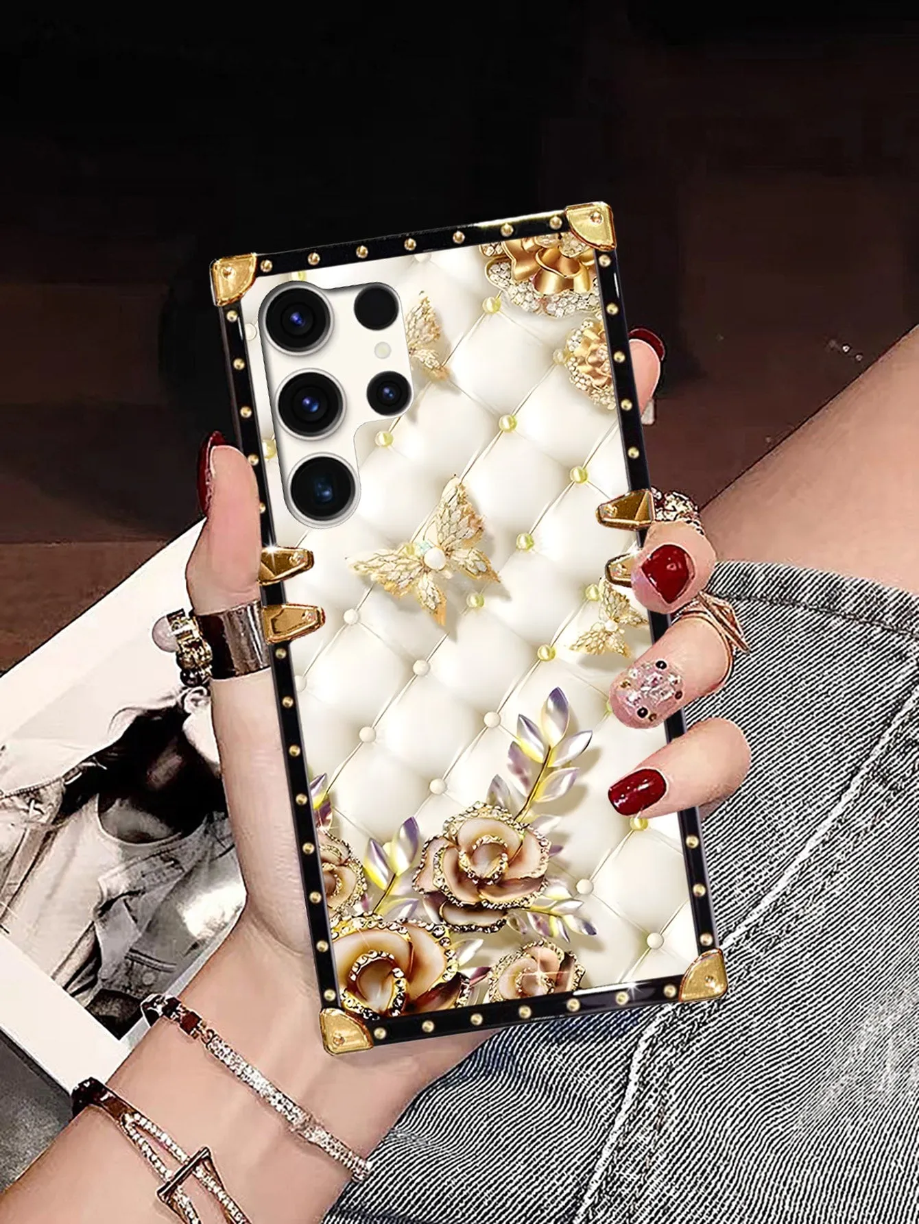 Wallet phone case|Flat Surface Geometric Sheepskin Textured Phone Case