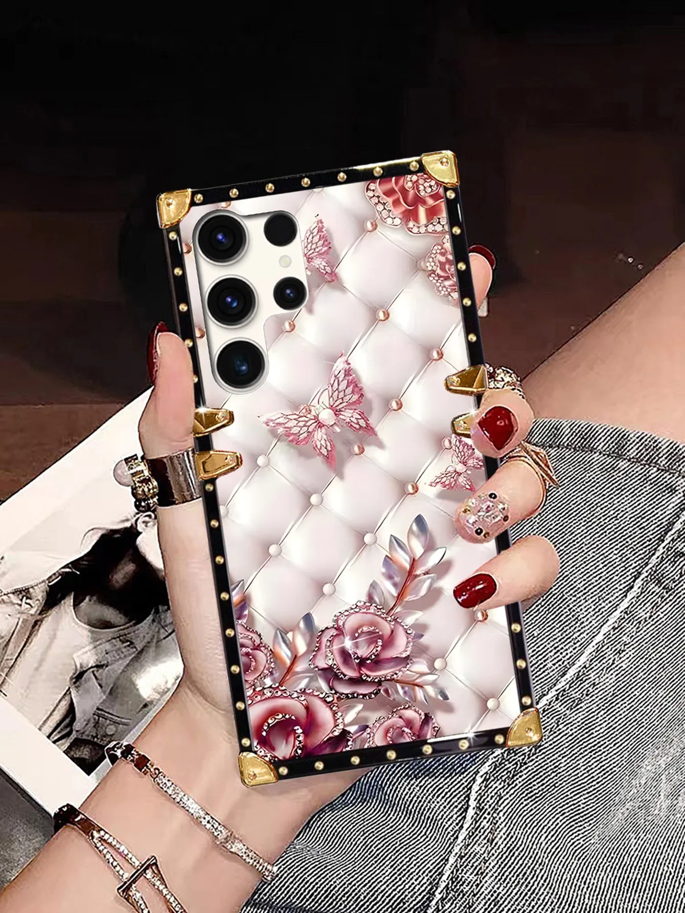 Wallet phone case|Flat Surface Geometric Sheepskin Textured Phone Case